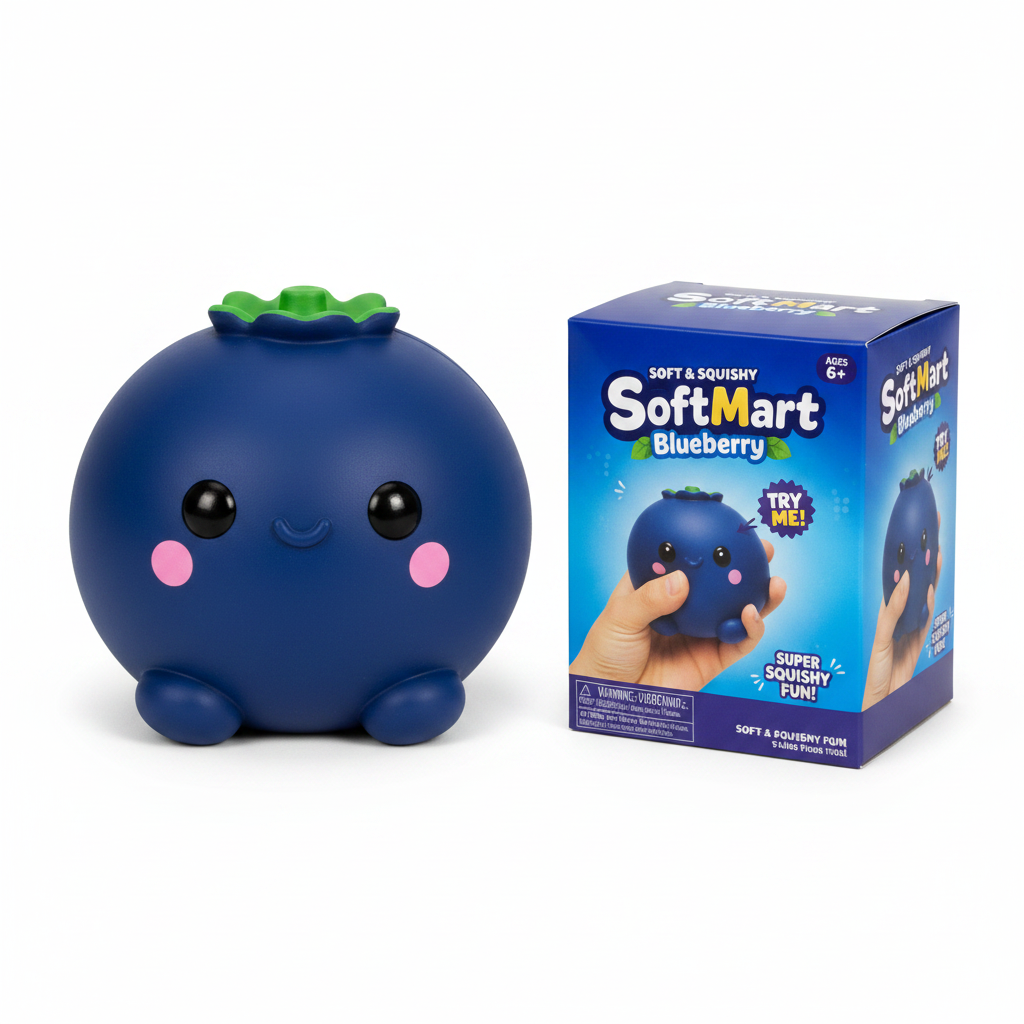 Jouet Squishy Blueberry — Myrtille Kawaii Géante | SoftMart | Anti-Stress & Décompression | 6 ans+