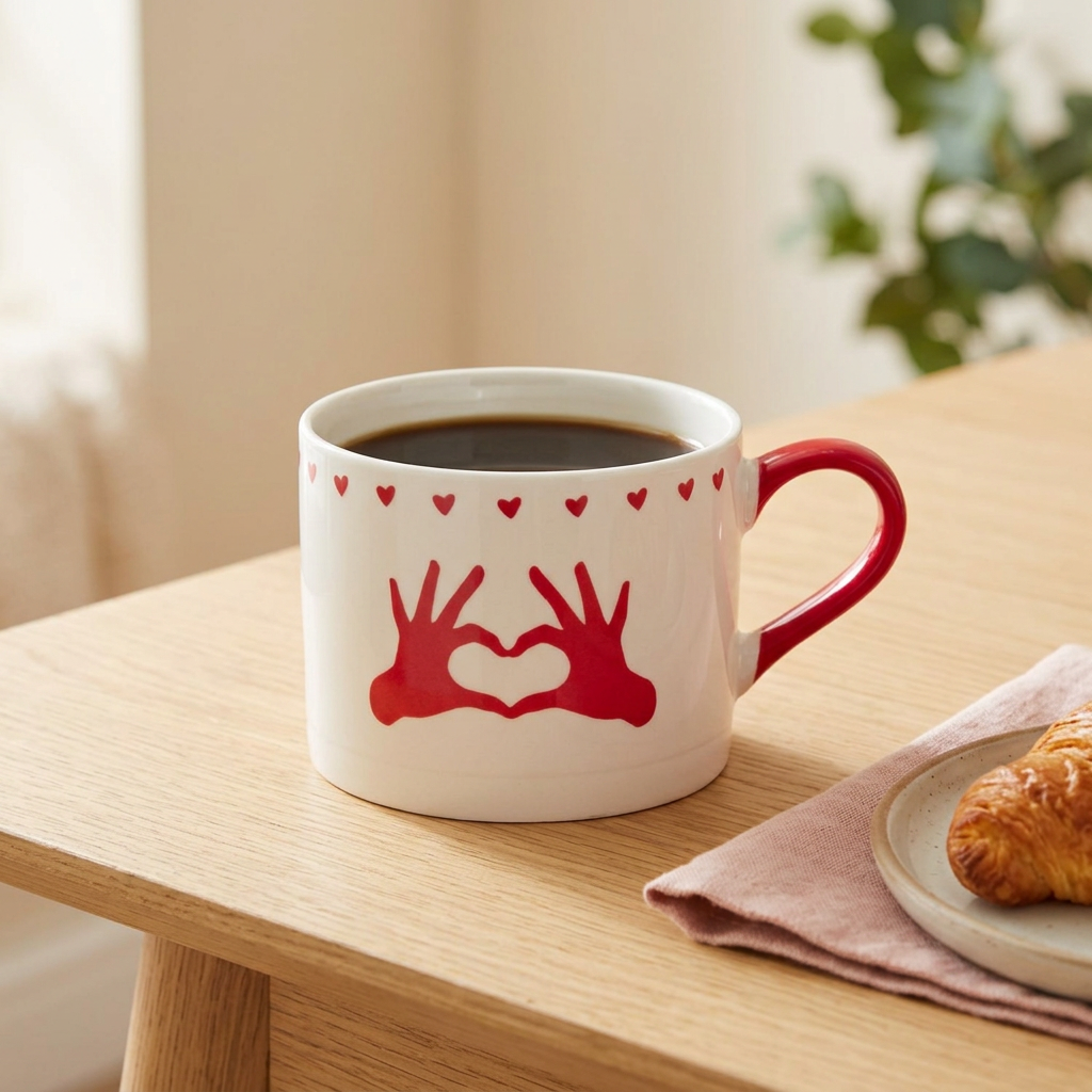 Tasse blanche mains en cœur rouges – Abbott