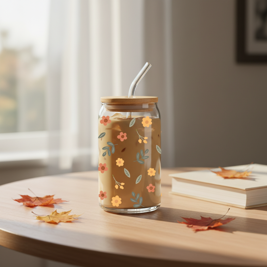 Verre à boire fleurs et feuilles d'automne 16 oz – AlaRocque Design