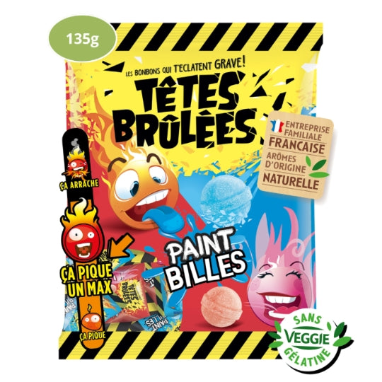 Têtes Brûlées Paint Billes, bonbons acidulés, 135 g