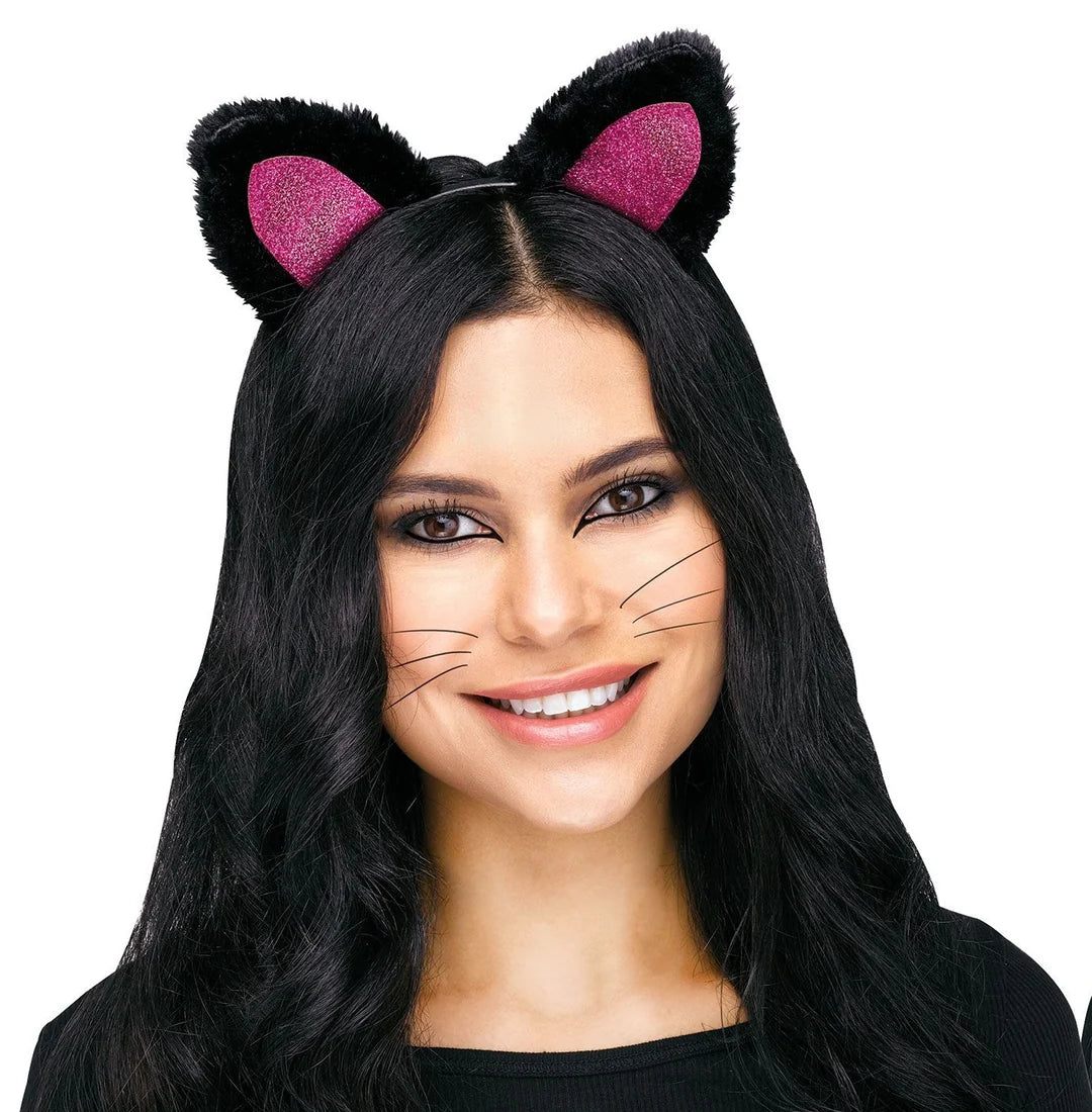 Serre-tête oreilles de chatte – Noir et rose