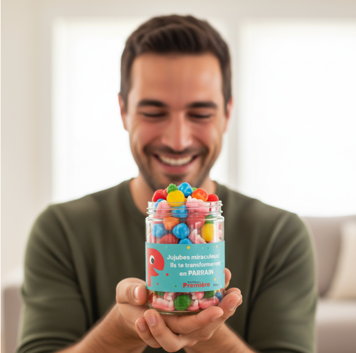 Confection « Jujubes miraculeux – ils te transformeront en parrain » – Pot de Bonbons Réutilisable