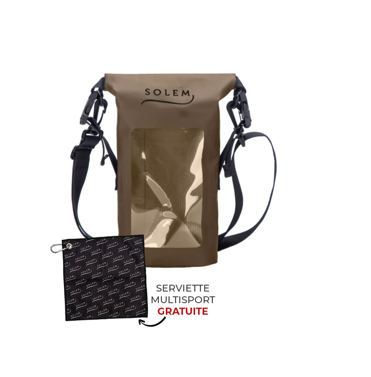 Pochette étanche SOLEM pour cellulaire – Moka + serviette gratuite