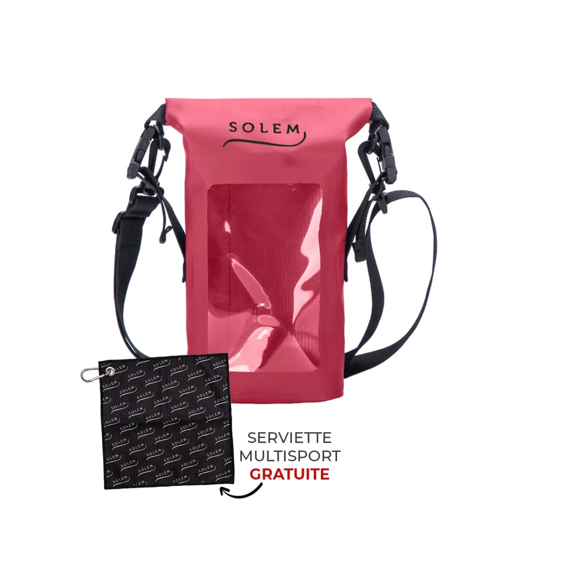 Pochette étanche SOLEM pour cellulaire – Rose vif + serviette gratuite