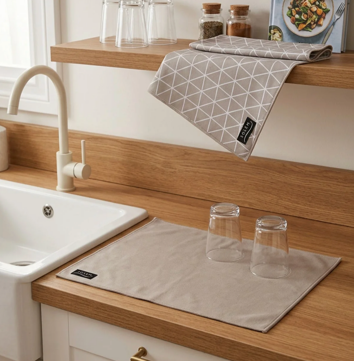 Tapis de séchage pour vaisselle SOLEM – Beige élégant