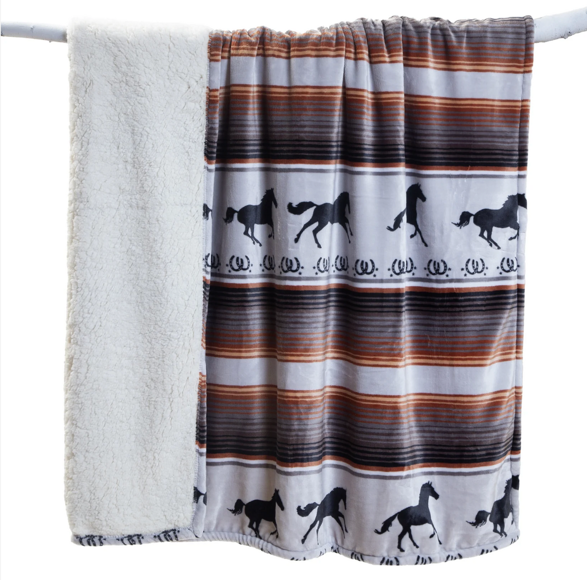 Couverture Wrangler Black Stallion en peluche et sherpa – Chevaux