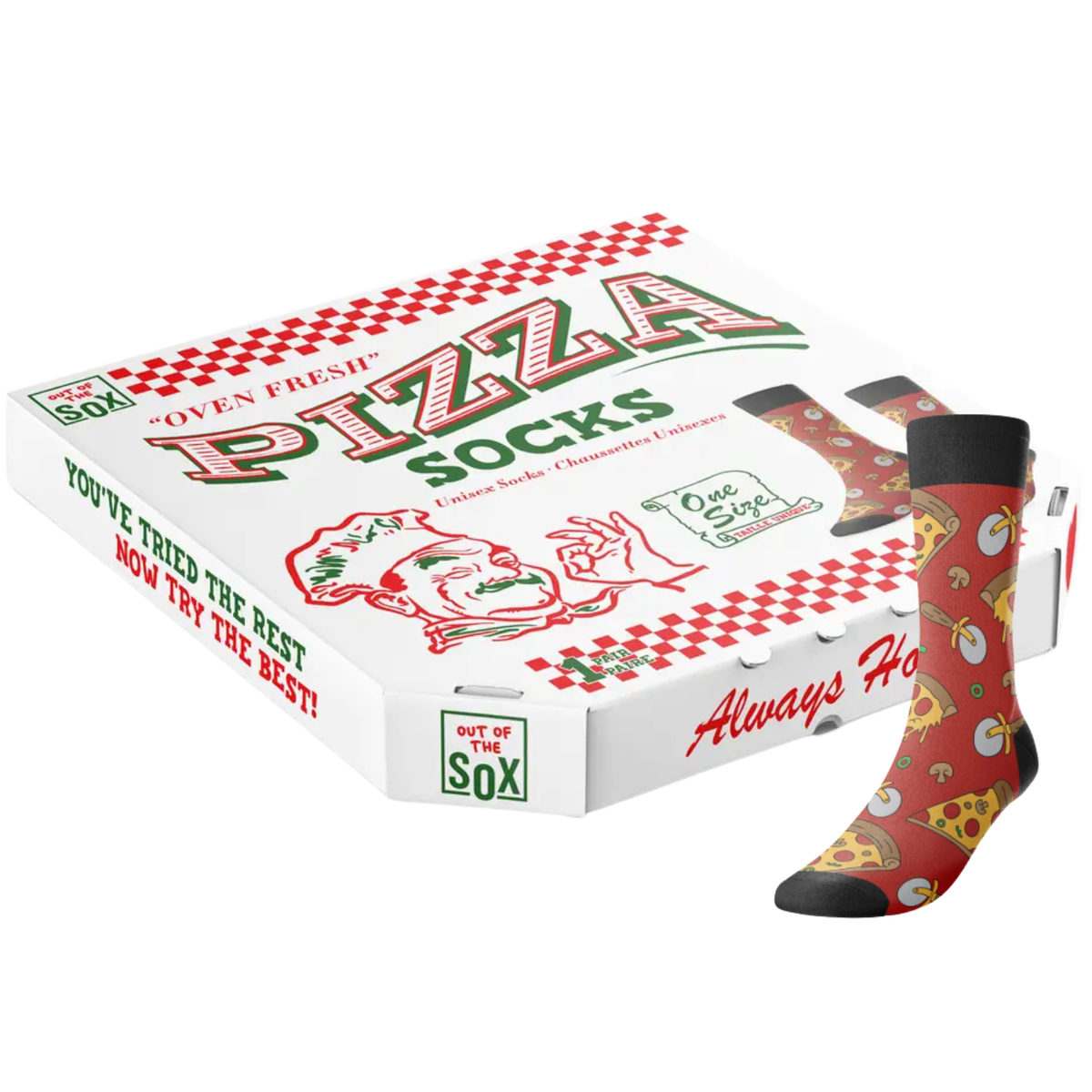 Chaussettes pizza unisexes – boîte à pizza