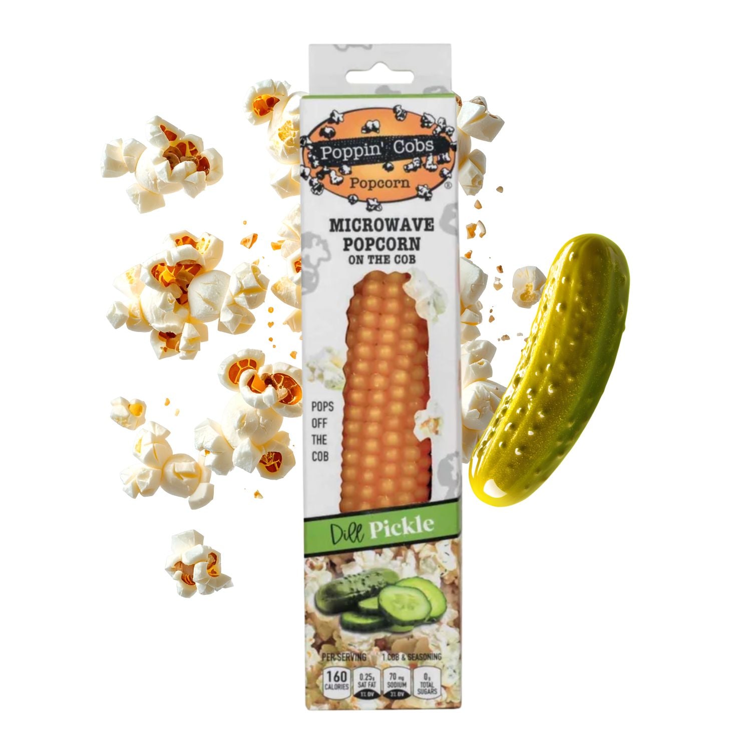 Poppin' Cobs — Popcorn Micro-ondes sur Épi Saveur Cornichon à l'Aneth