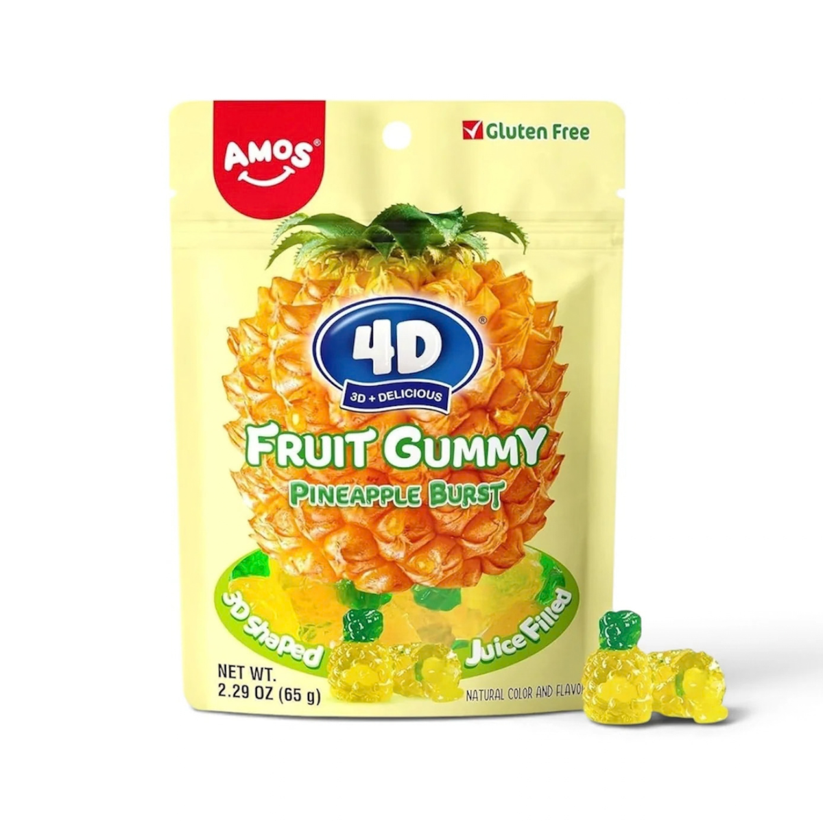AMOS 4D Pineapple Burst – Bonbons gélifiés fourrés à l’ananas, 65 g