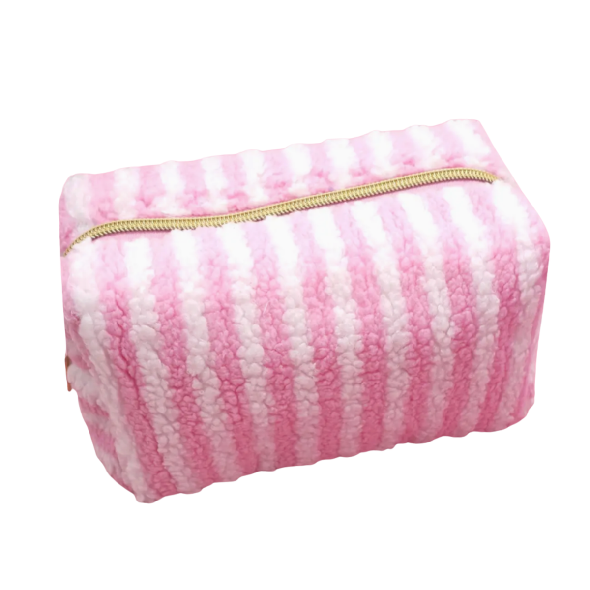 Trousse de maquillage moelleuse en sherpa rayée rose josslyn