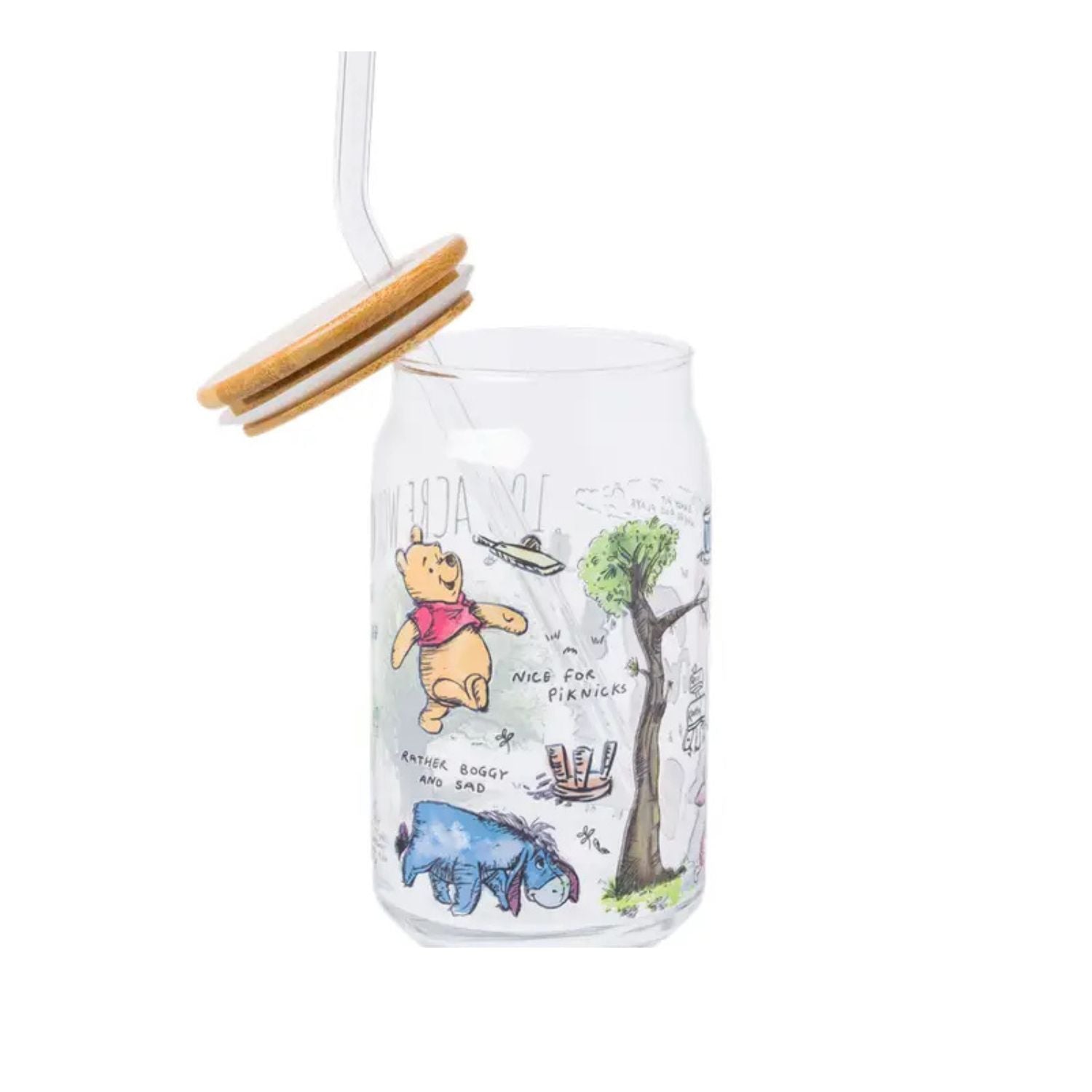 Gobelet en verre avec couvercle et paille - Winnie the poo