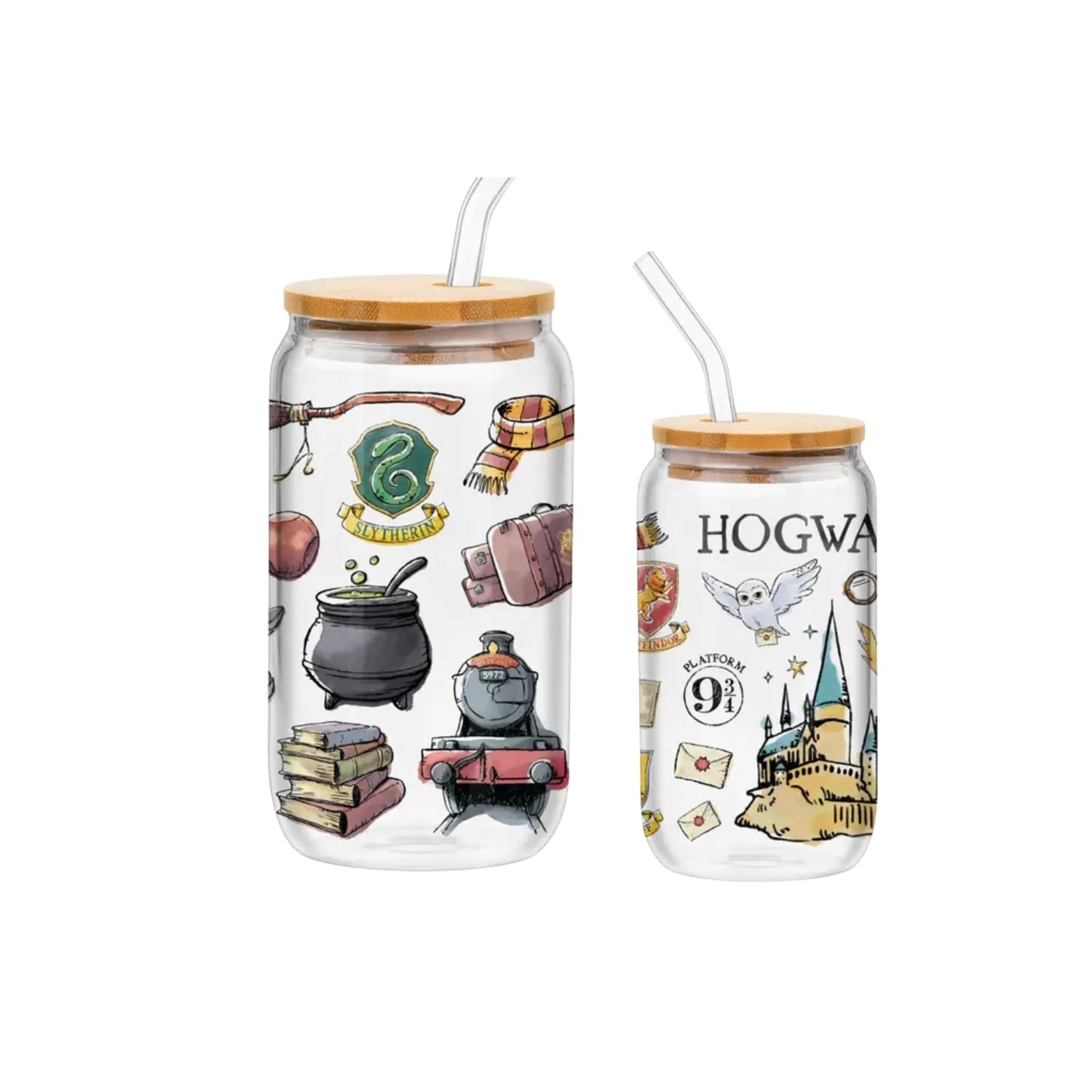 Gobelet en verre avec couvercle et paille - Harry potter