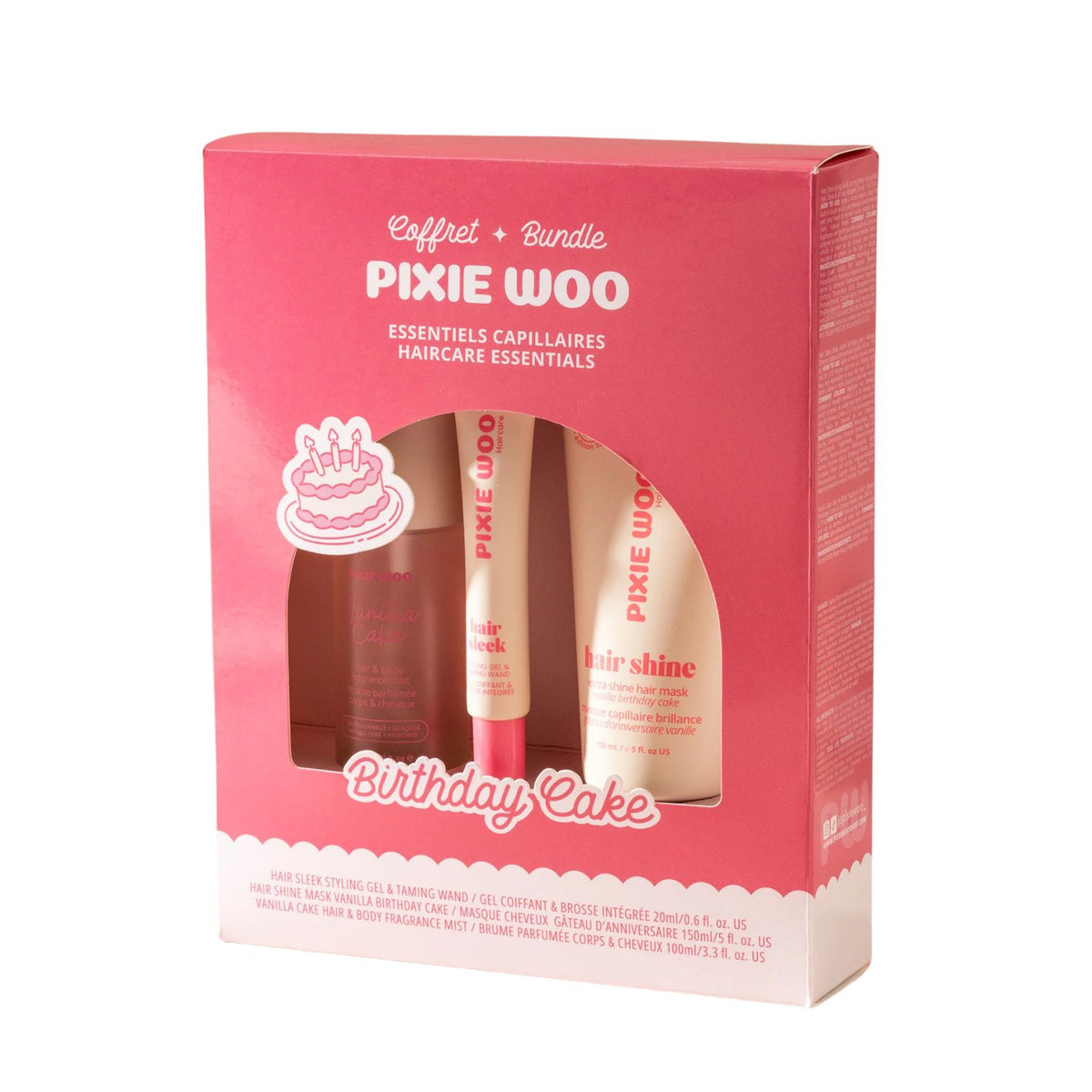 Coffret pixie woo essentiels capillaires gâteau d'anniversaire