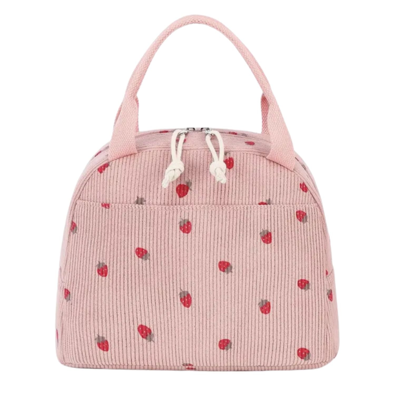 Sac à Déjeuner Velours Côtelé Fraise Rose