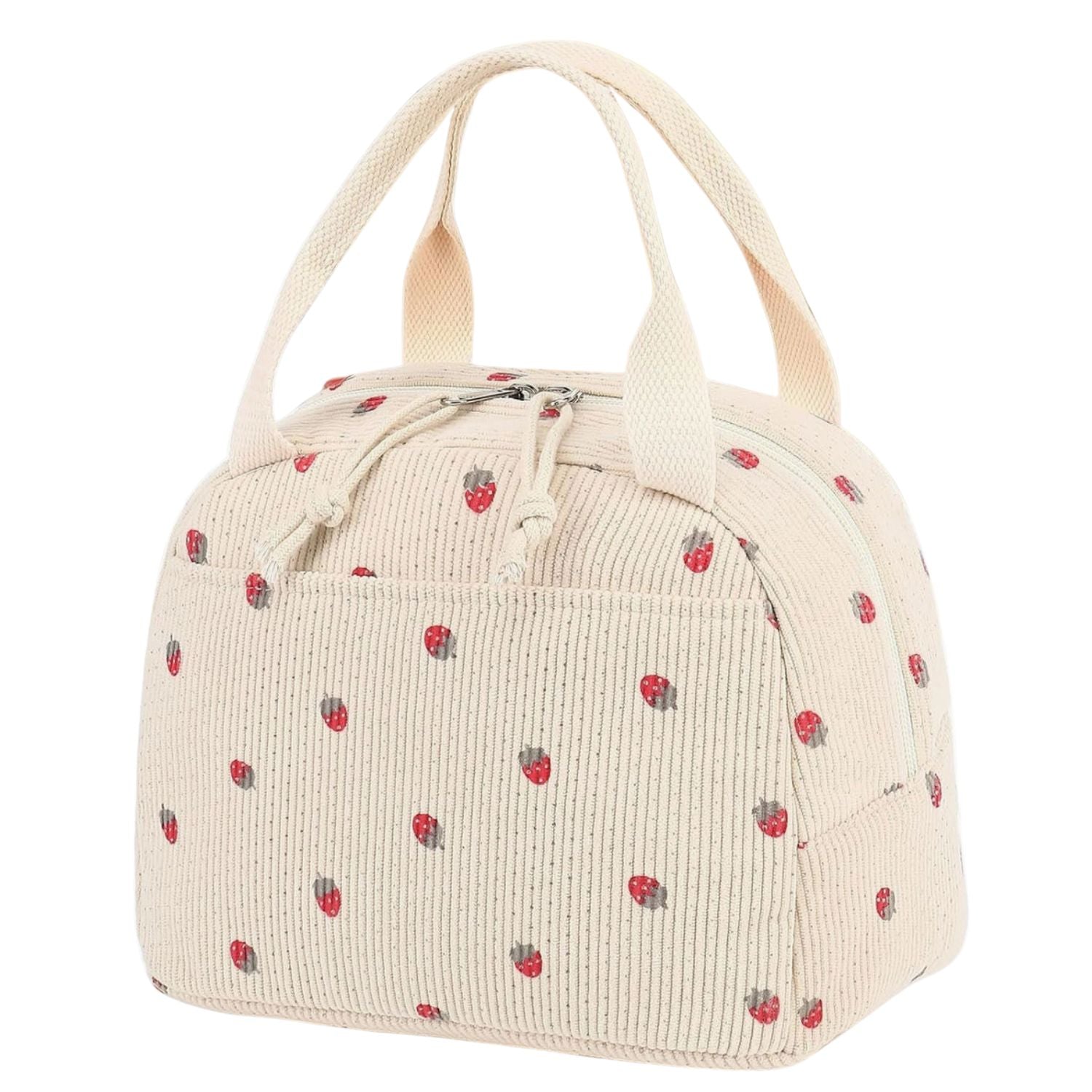 Sac à Déjeuner Velours Côtelé Fraise Beige