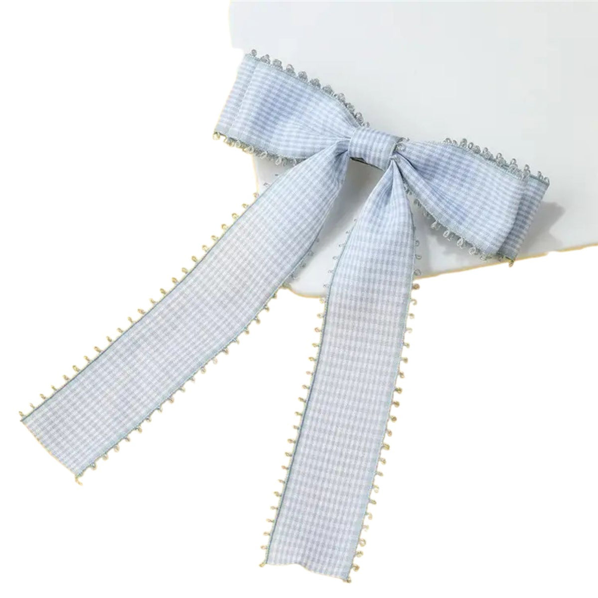 Barrette à nœud à carreaux bleu pâle – Josslyn