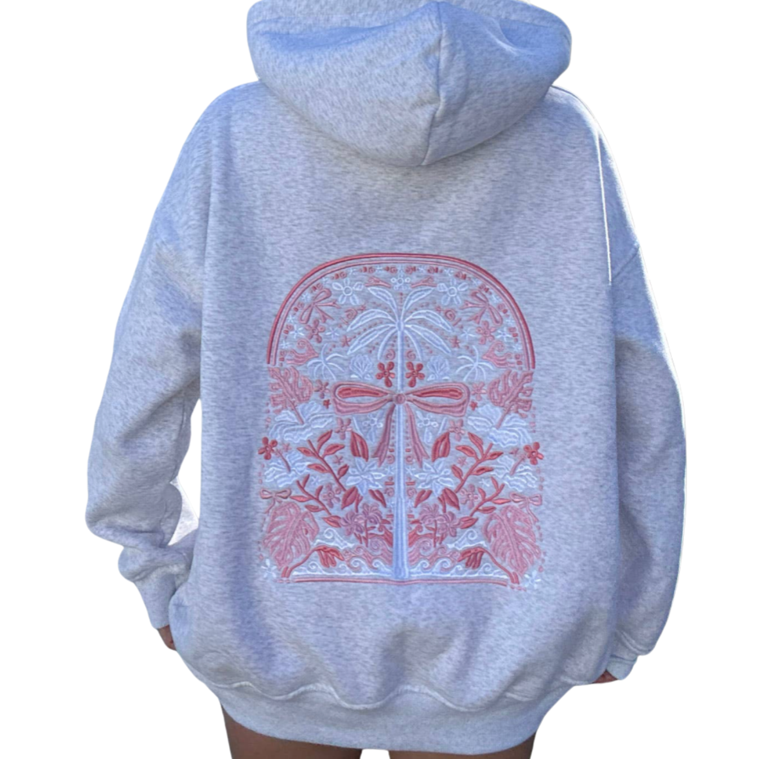 Sweat à capuche brodé – Palmiers Tropicaux | Gris perle