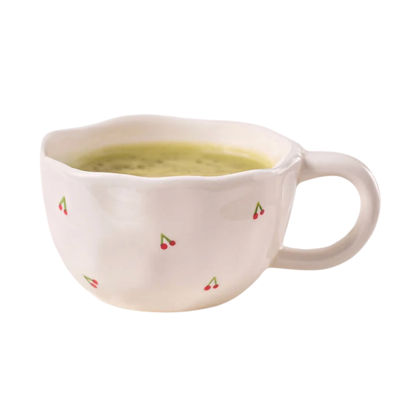 Tasse Cerisette — Céramique Blanche & Petites Cerises | Tasse à Café Artisanale