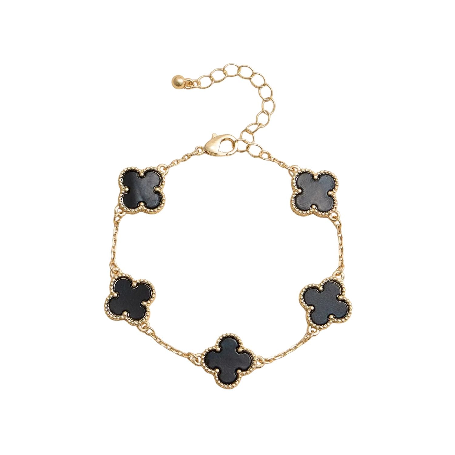Bracelet trèfle - Coquillage  accents dorés noir