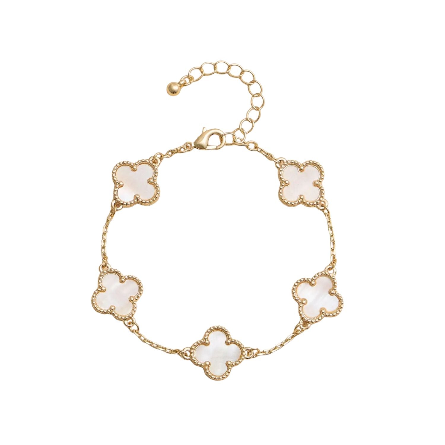 Bracelet trèfle - Coquillage  avec accents dorés or blanc