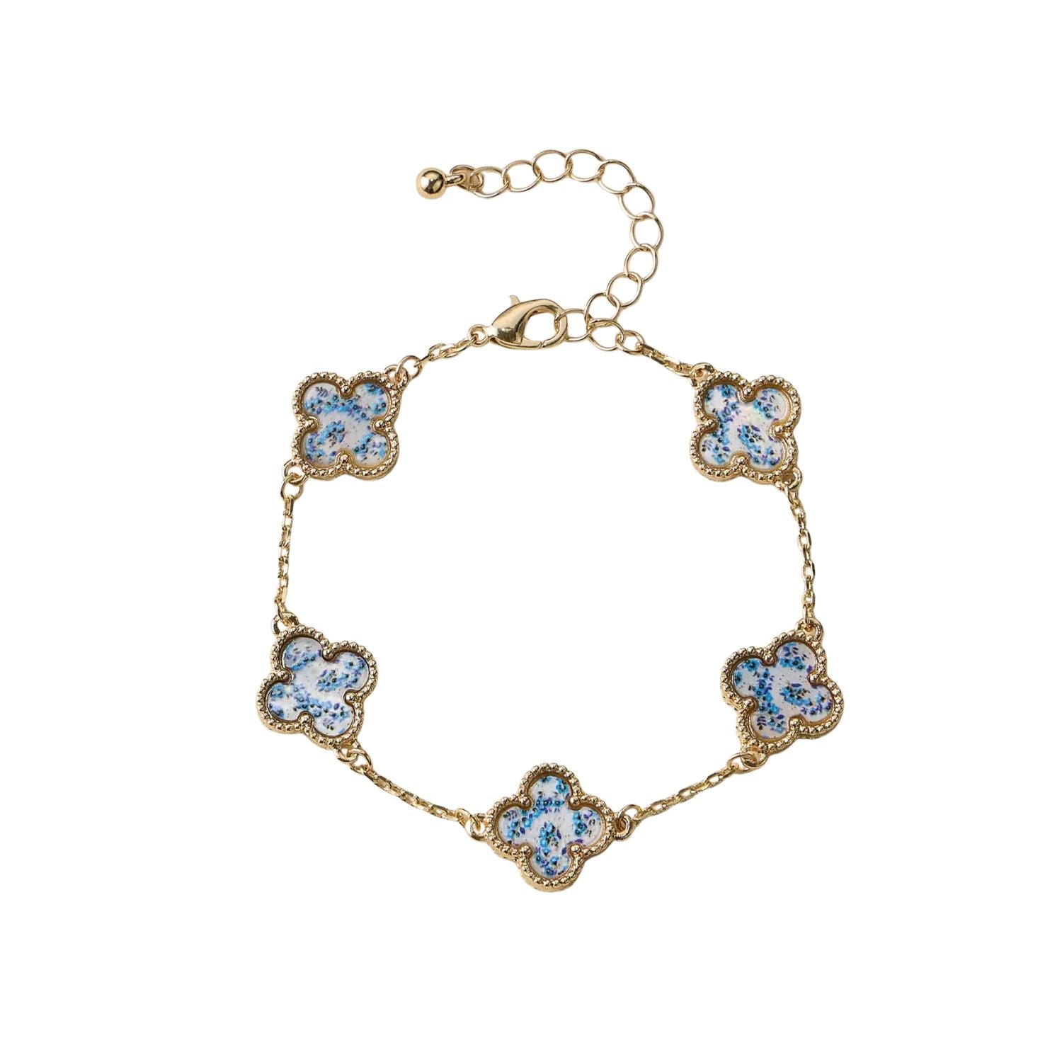 Bracelet trèfle - Floral fleur bleu