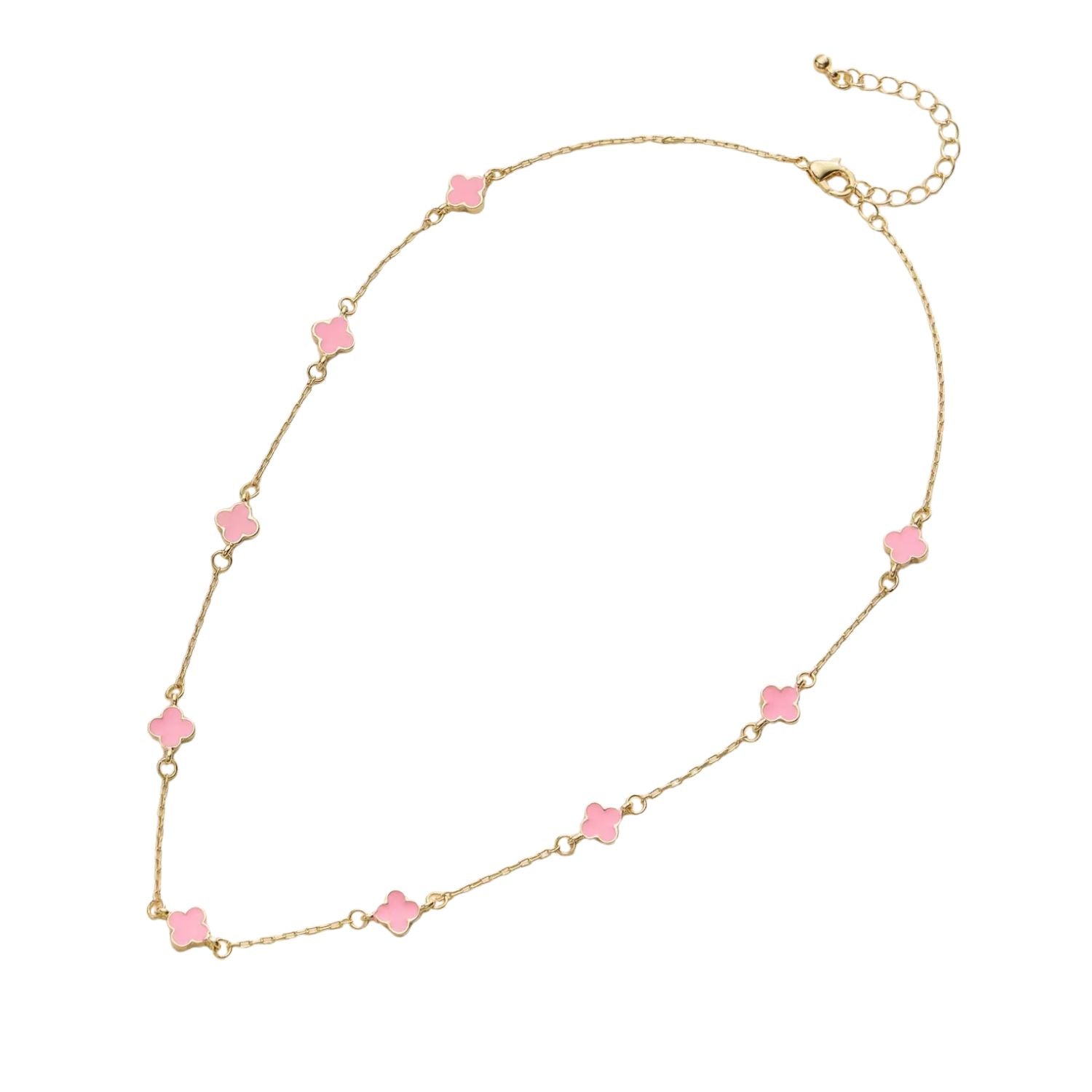 Collier trèfle -Émail rose