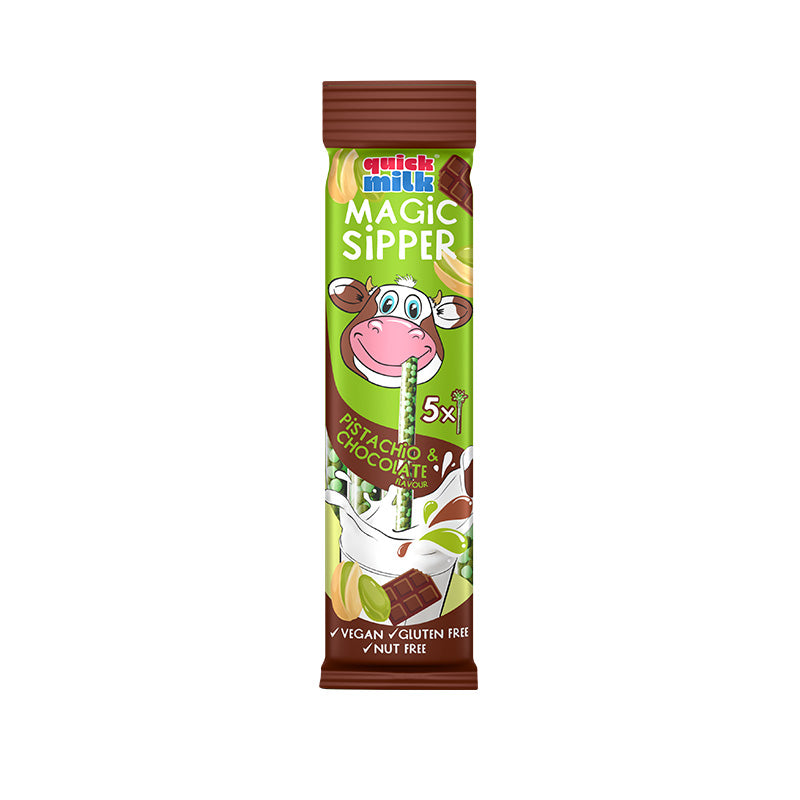 Quick Milk Magic Sipper, pailles aromatisées pistache et chocolat, 5 unités