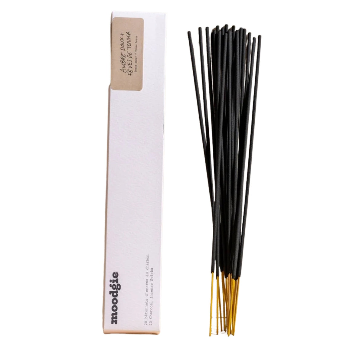 Moodgie – Encens au charbon Ambre doux + Fèves de tonka – 20 bâtonnets