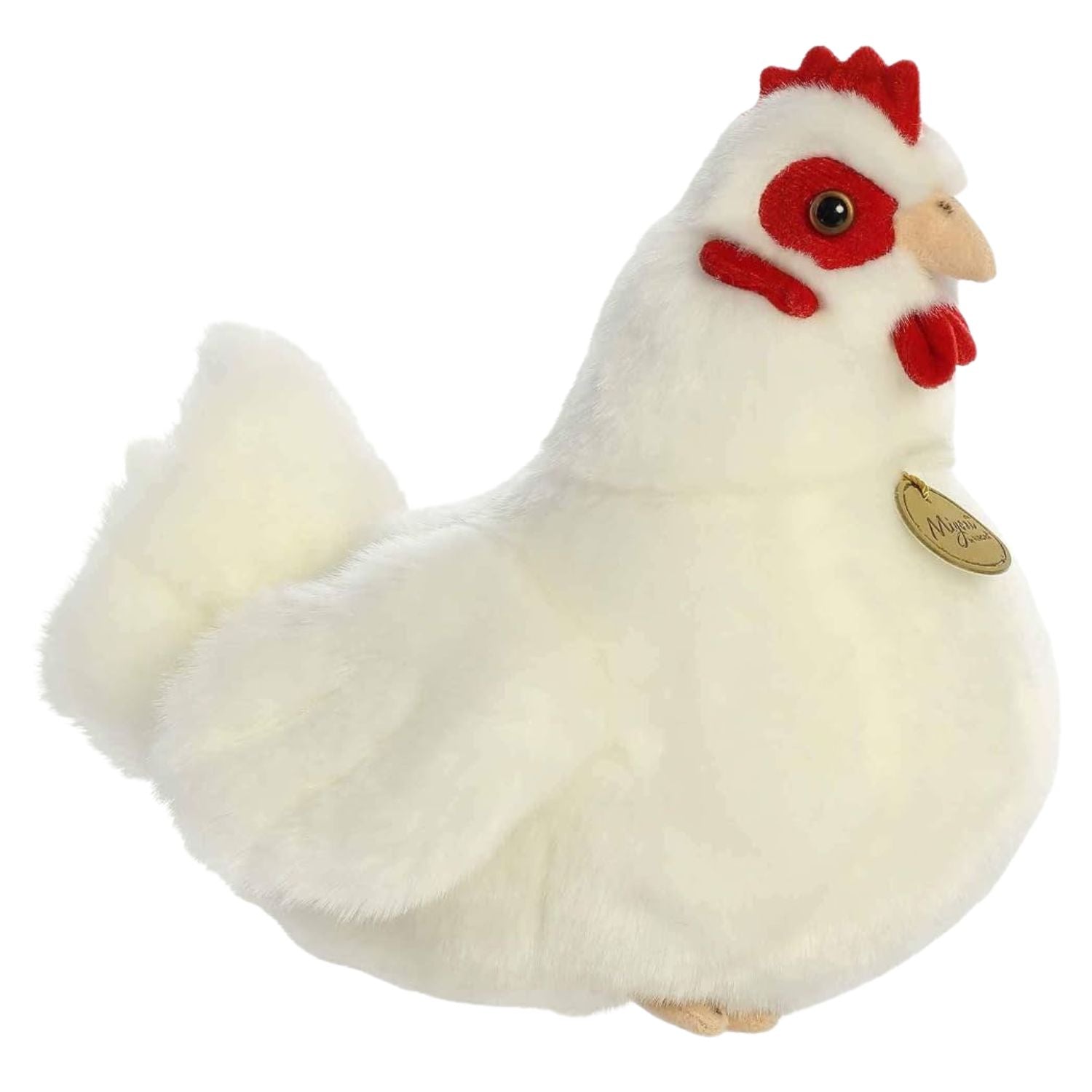 Poule blanche – Peluche poule réaliste crête rouge | Aurora Miyoni