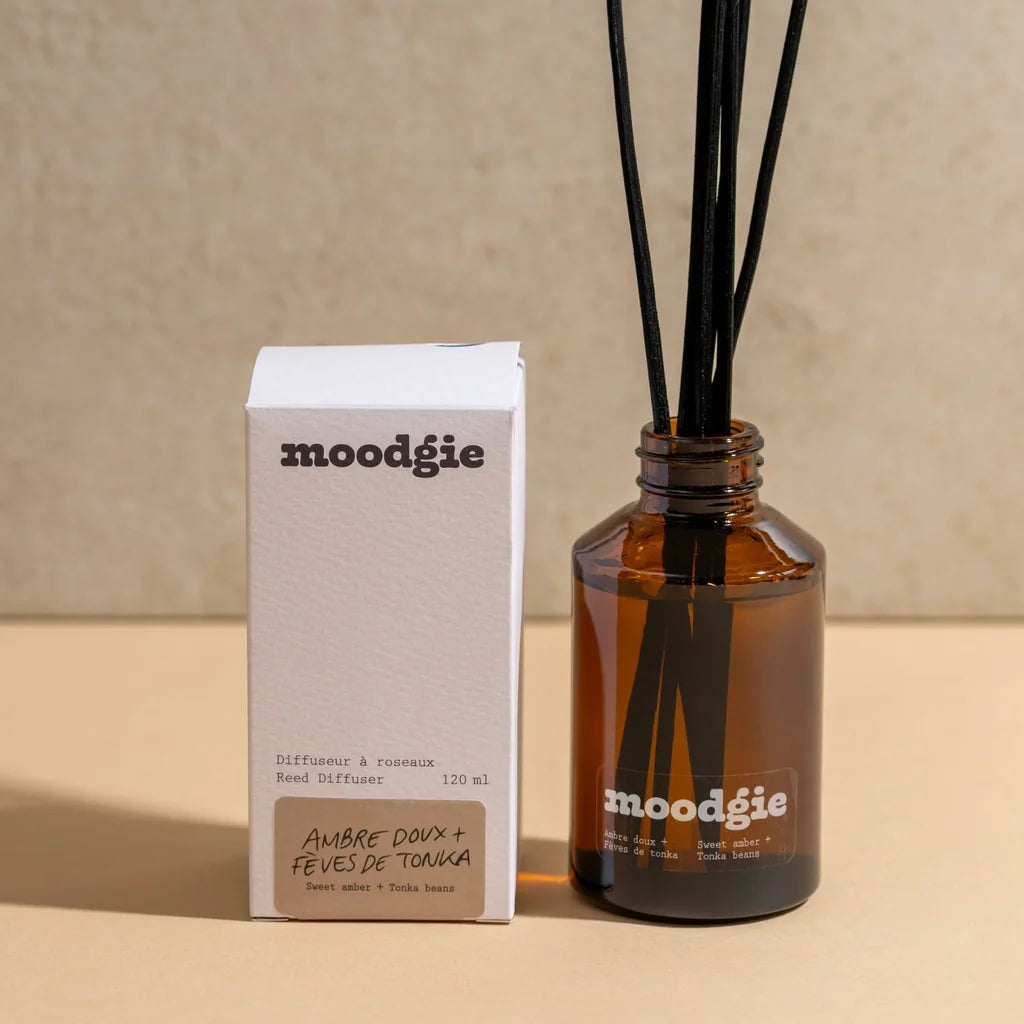 Moodgie – Diffuseur à roseaux Ambre doux + Fèves de tonka – 120 ml