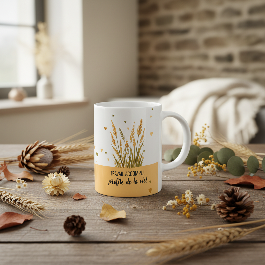 Blé tasse travail accompli profite de la vie