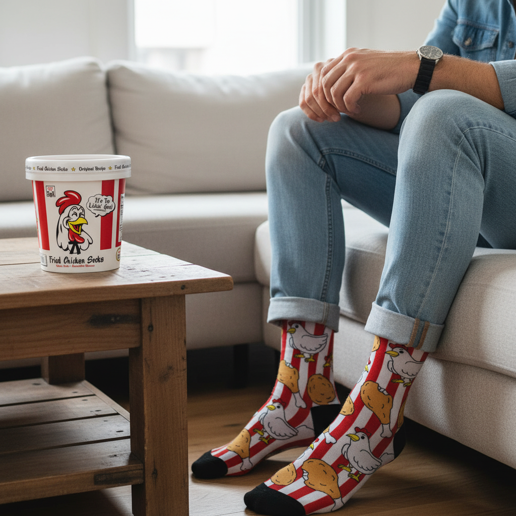 Chaussettes poulet frit unisexes – seau cadeau
