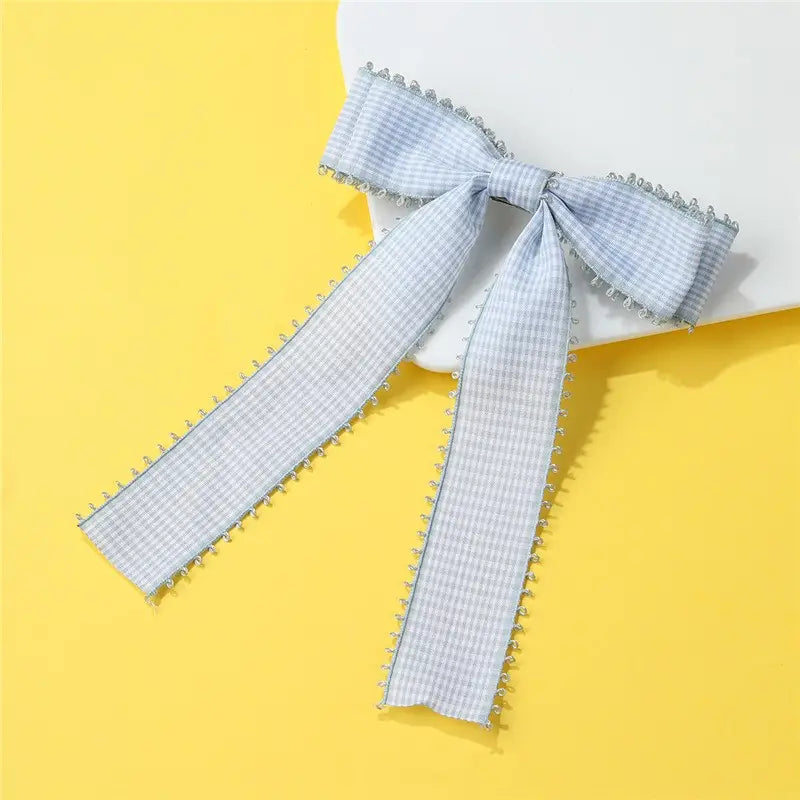 Barrette à nœud à carreaux bleu pâle – Josslyn
