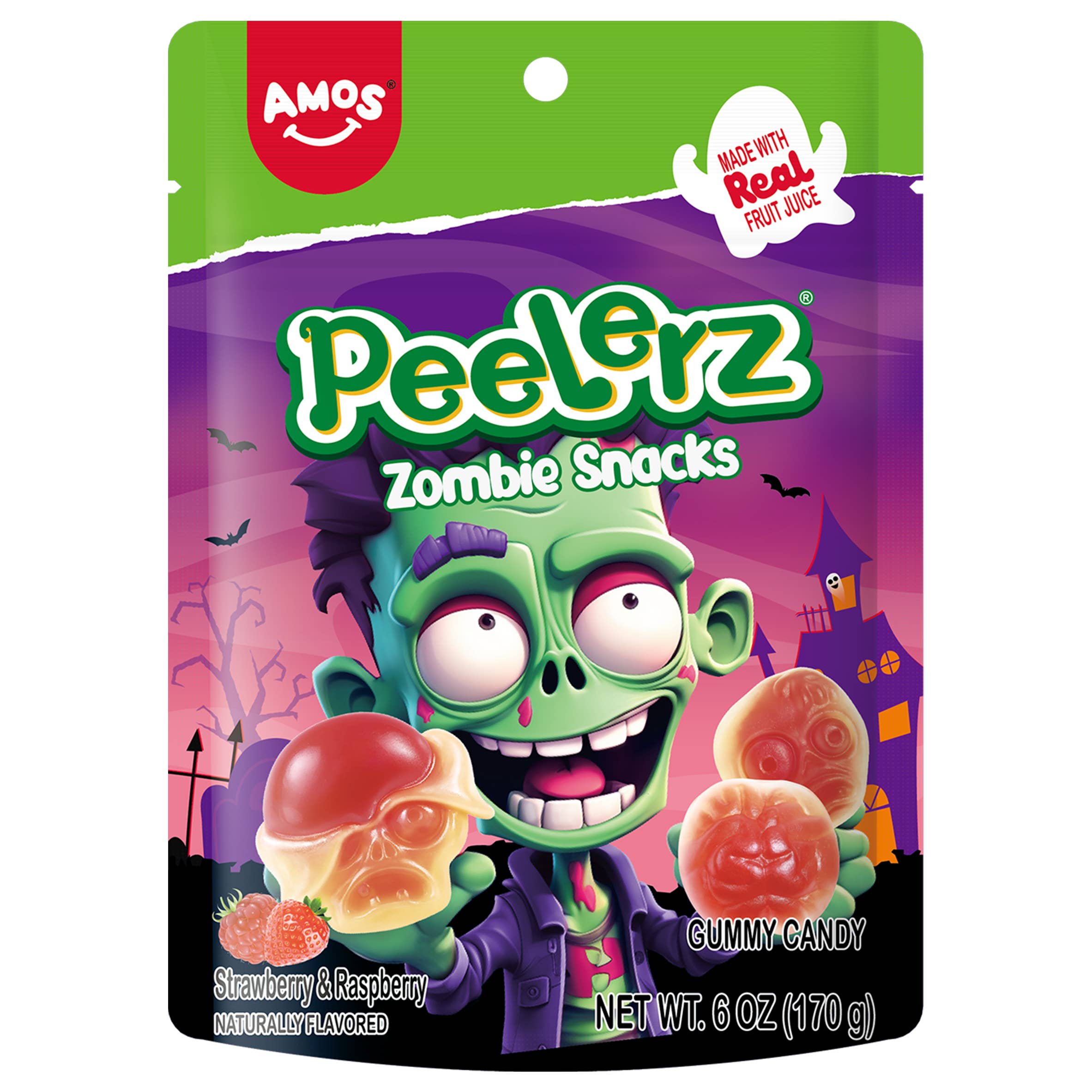 Amos Halloween Peelerz Bonbons gélifiés Zombies 6 oz, 12 pièces