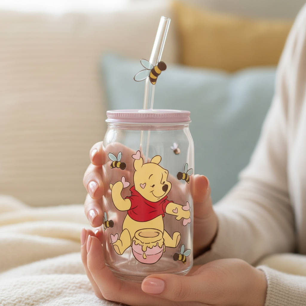 Gobelet en verre avec paille – Winnie the Pooh Disney