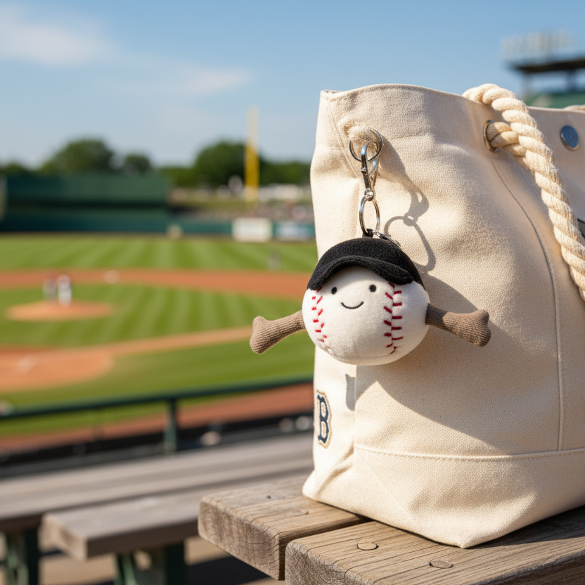 Amuseable Sports Baseball Bag Charm – accroché sur tote bag au stade