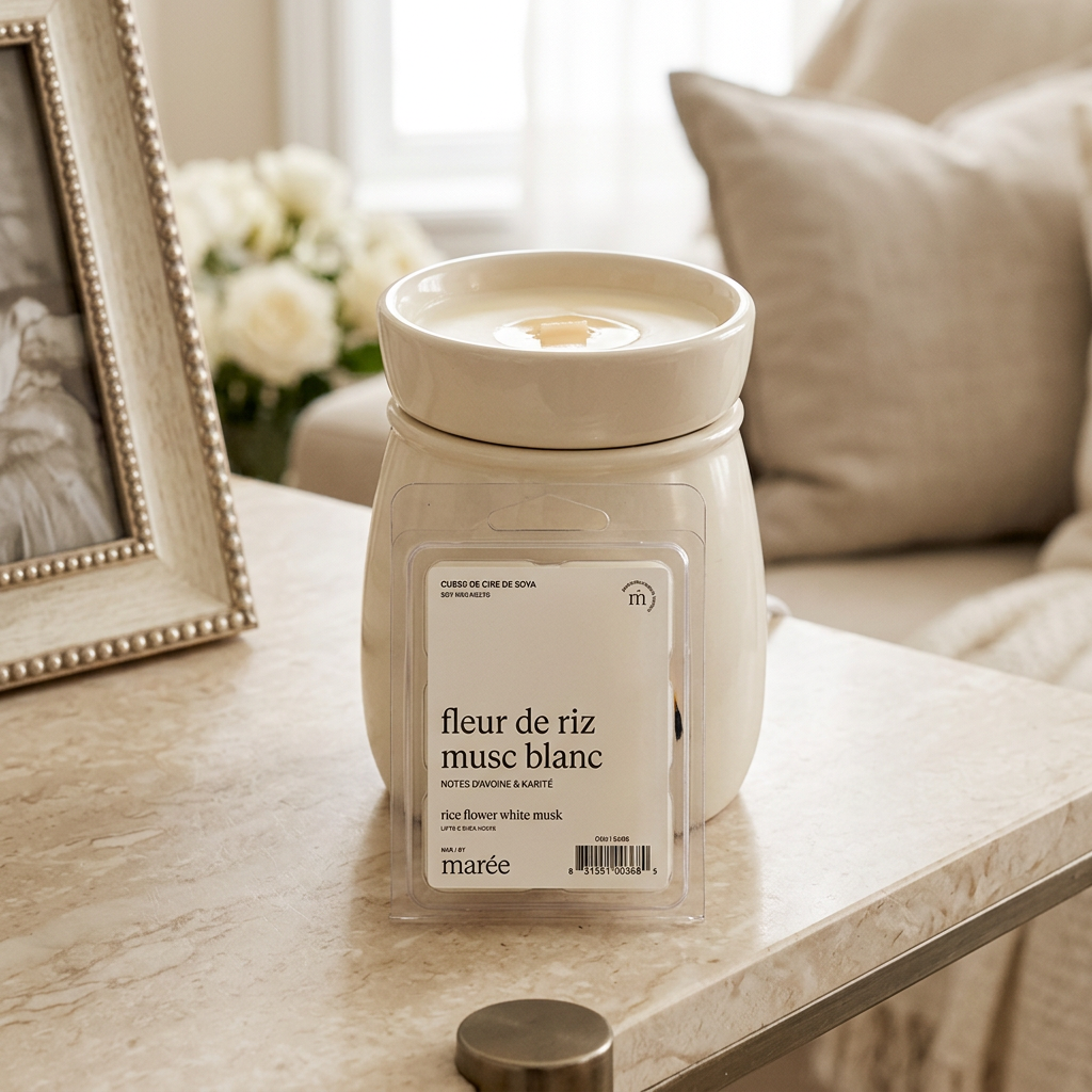 Cubes Fleur de riz et musc blanc Marée avec un chauffe-cire crème non inclus