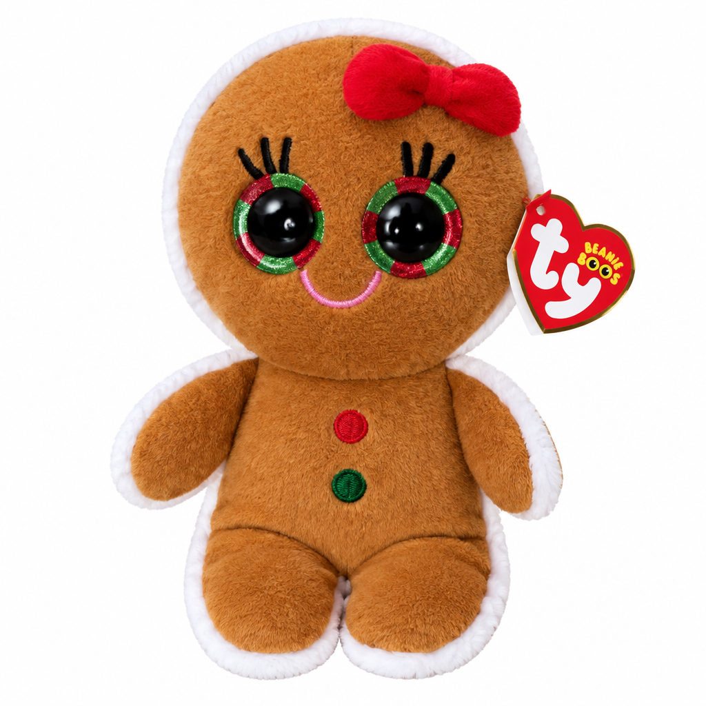 Peluche Ty Beanie Boo Holly pain d'épices sur fond blanc