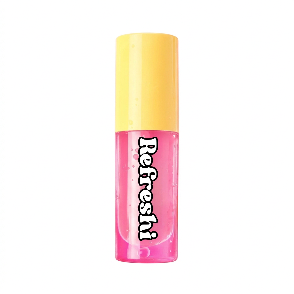 Huile à lèvres Refreshi Pink Limonade isolée sur fond blanc uniforme sans ombre.
