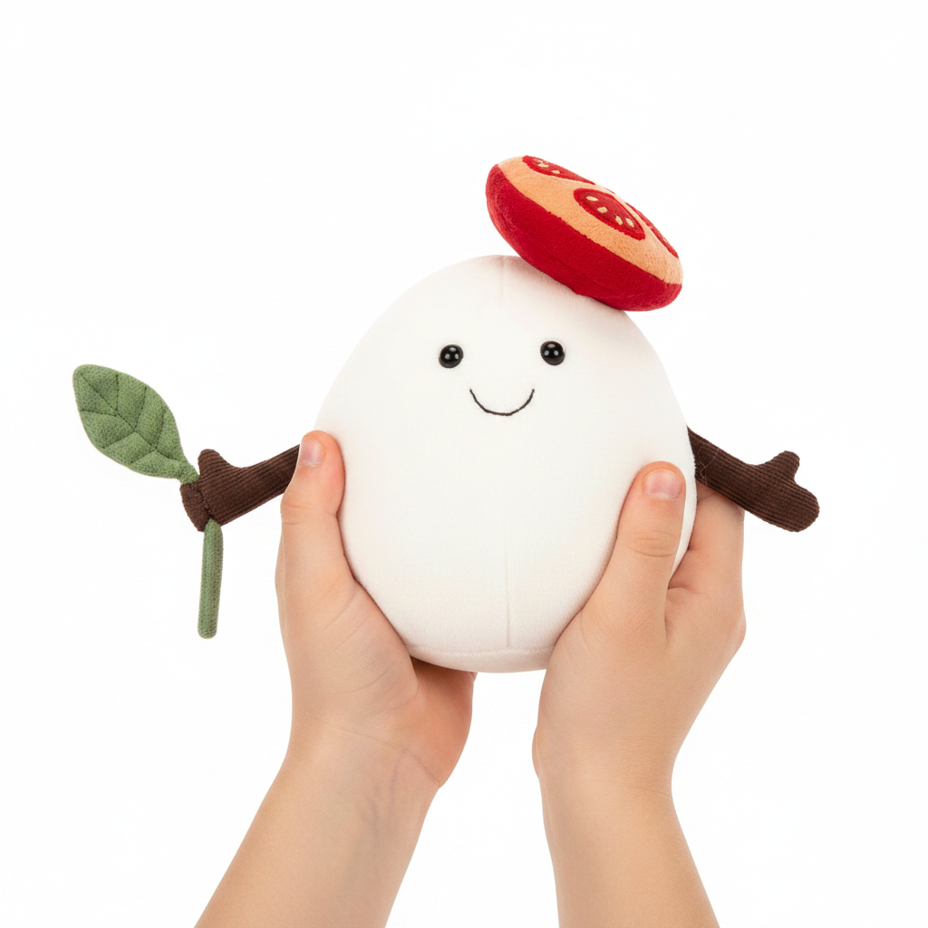 Enfant tenant la peluche Jellycat Amuseable Mozzarella