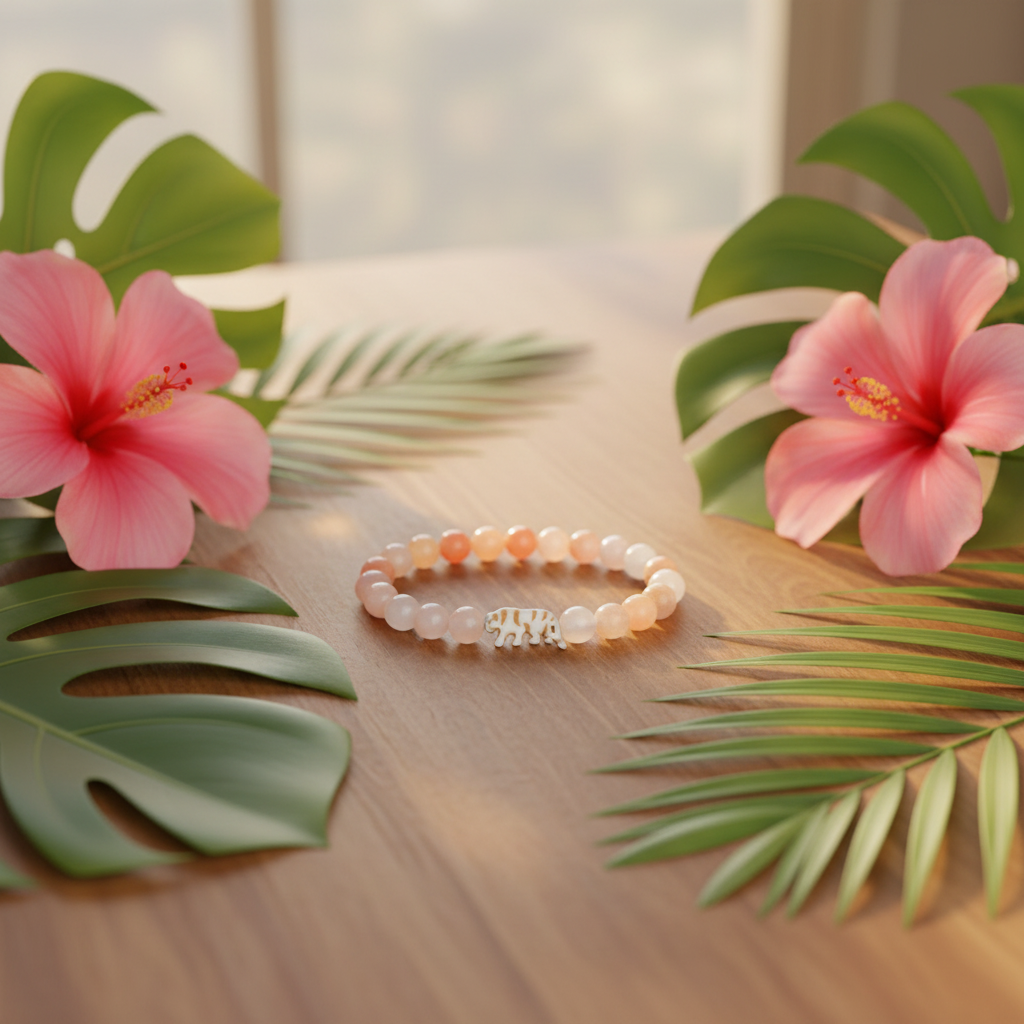 Bracelet Fahlo Tigre Hibiscus sur bois avec fleurs hibiscus et feuilles tropicales
