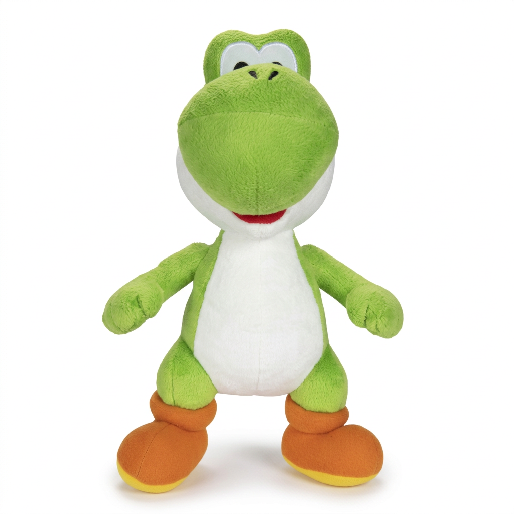 Peluche Yoshi géante verte de 46 po avec bottines orange, sur fond blanc.
