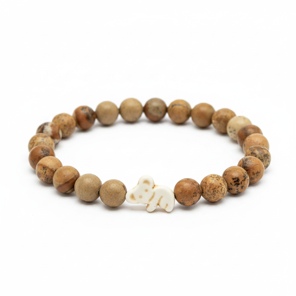 Bracelet Fahlo Koala Dune perles brun chaud sur fond blanc