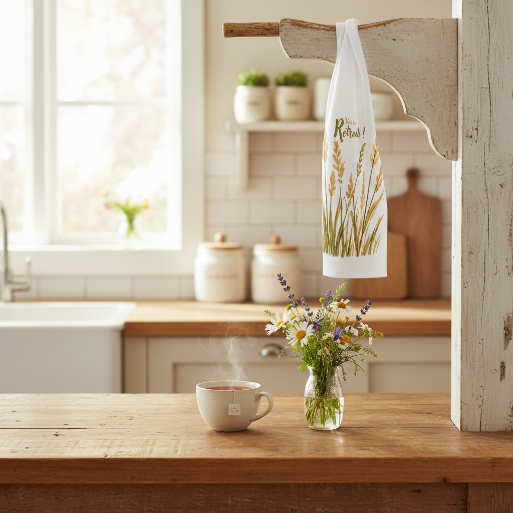 Linge à vaisselle Vive la Retraite - décor cuisine champêtre