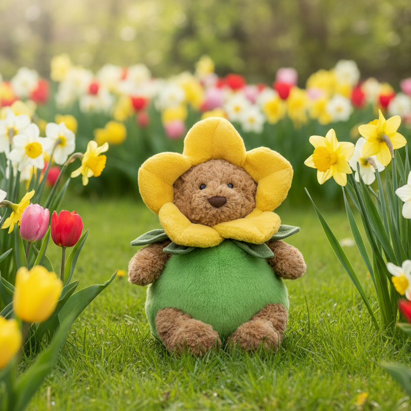 Jellycat Bartholomew Bear Daffodil - lifestyle jardin printanier