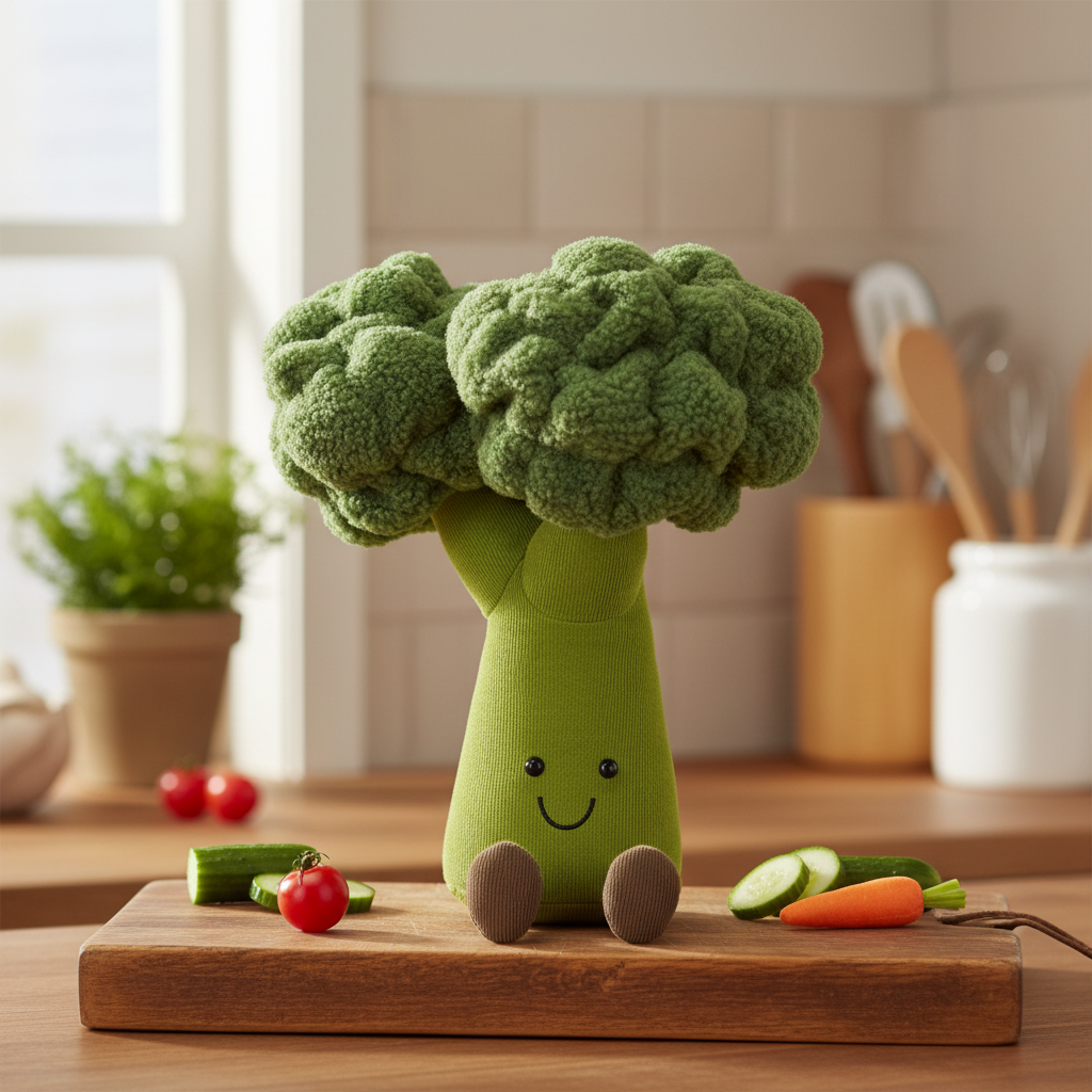 Jellycat Amuseables Brocoli — Peluche Brocoli en ambiance cuisine
