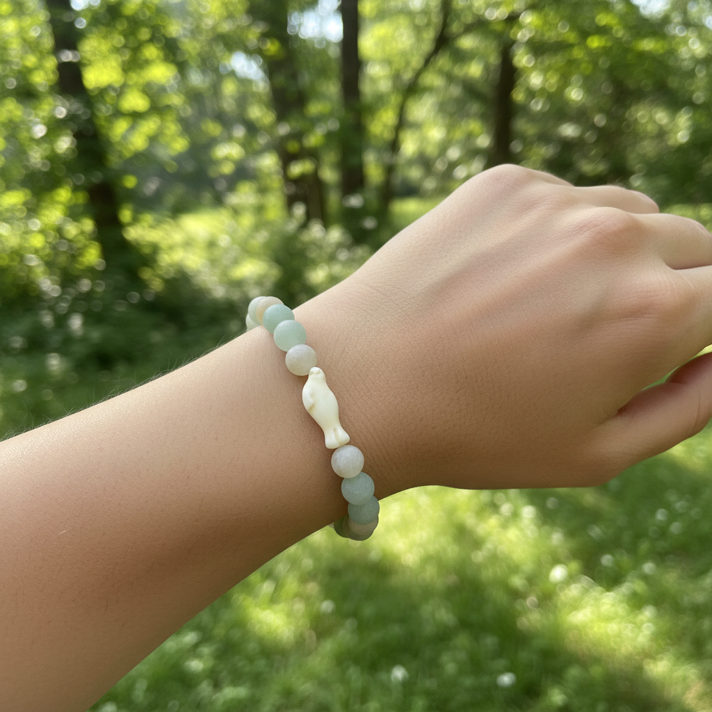 Bracelet Fahlo Phoque Sky Stone porté au poignet en nature
