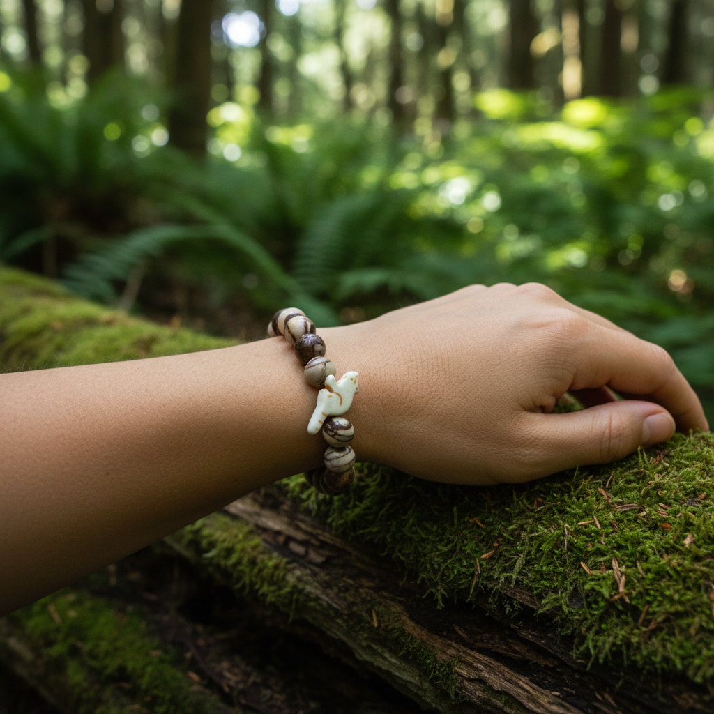 Bracelet Fahlo Red Panda porté au poignet en forêt