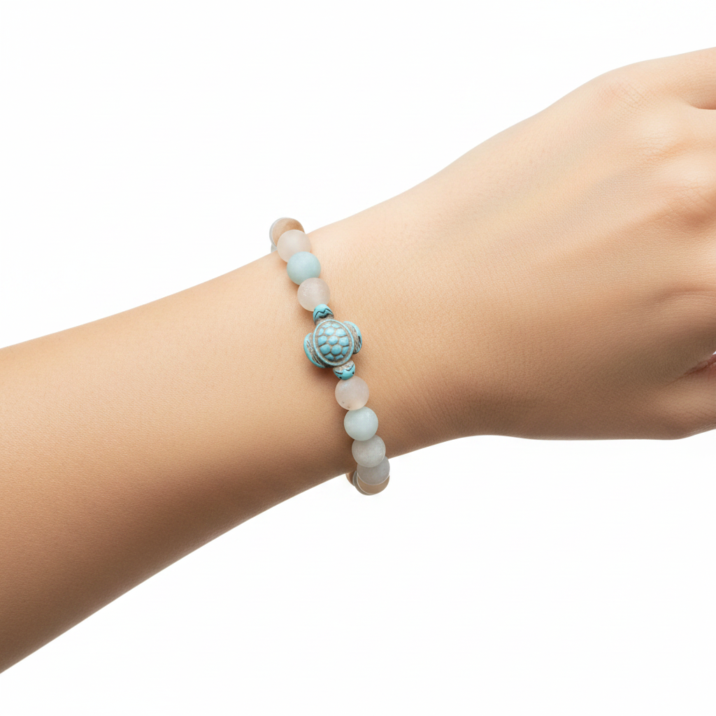 Bracelet Fahlo Journey Tortue Sky Stone porté au poignet