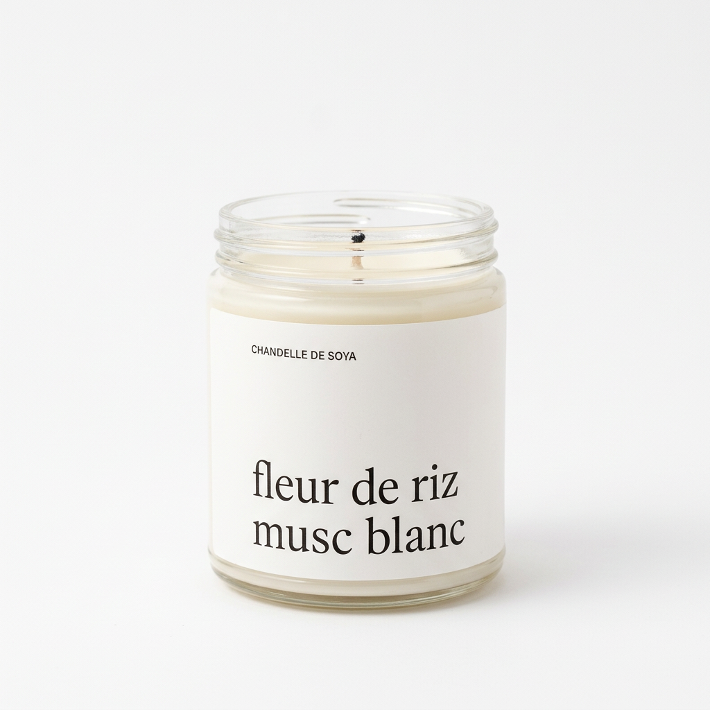 Chandelle de soya Fleur de riz et musc blanc Marée 270 ml sur fond blanc